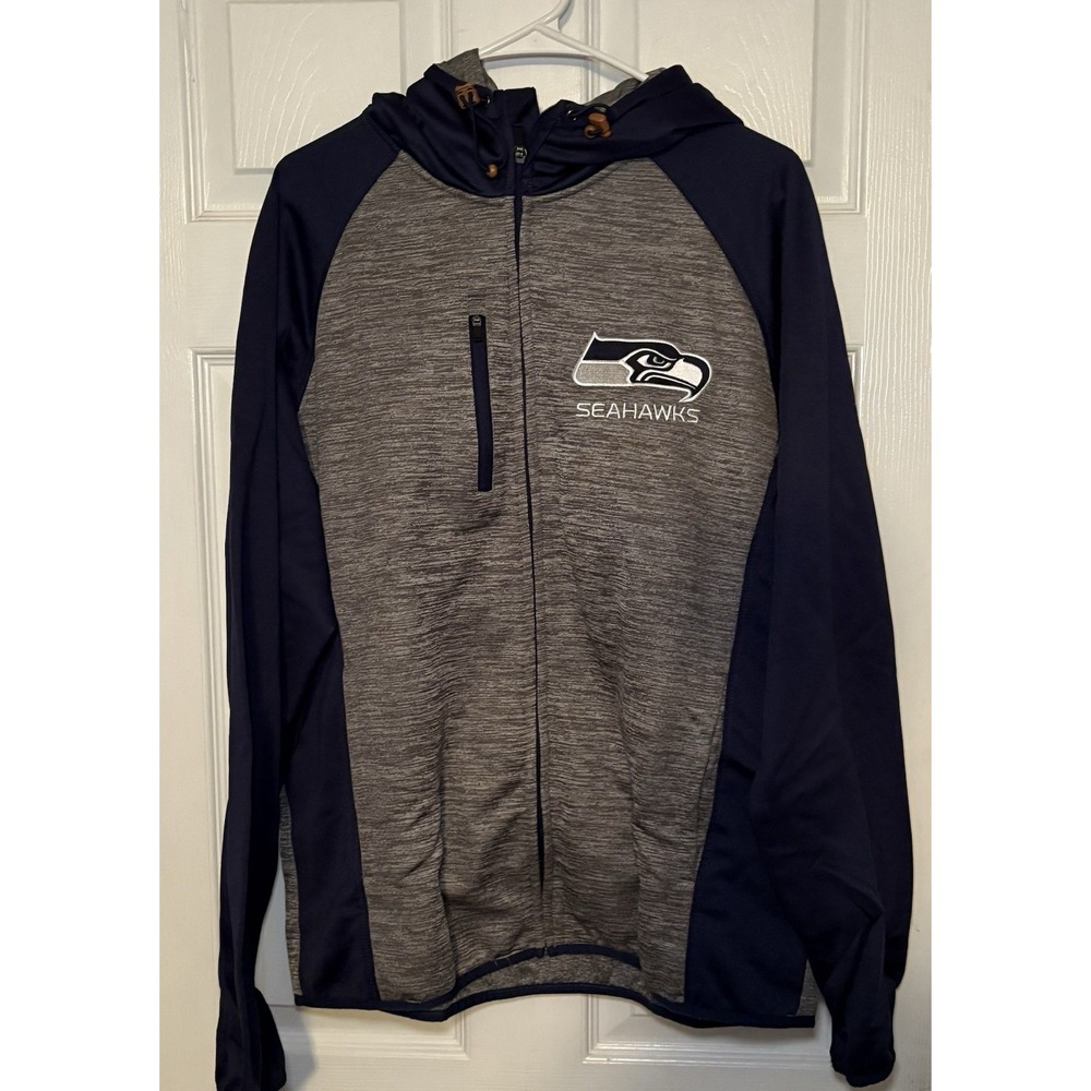NFL Seattle Seahawks Men's Full Zip Hoodie Blue Heather Gray Sz large